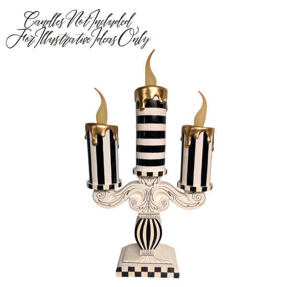 Mackenzie Childs Doodles Candelabra Pillar Candle Holder, Retired Collectible - Picture 4 of 4